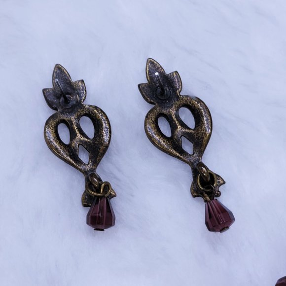 Sweet Romance  purple bead and rhinestone necklace and pierced earrings - Picture 4 of 6